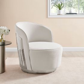 Luxe Elegance Swivel Accent Chair  White with Chrome Back Detail