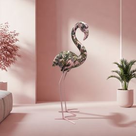 Flamenco Jungle Resin Sculpture  Pink and Green