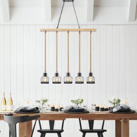 Wood and Ropes 5 Light Chandelier  Black