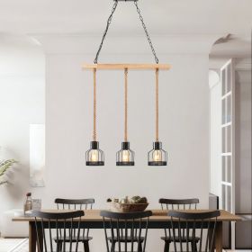 Wood and Ropes 3 Light Chandelier  Black