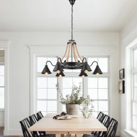 Steel and Ropes 6 Light Chandelier  Black