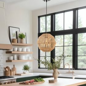 Iron and Ropes 1 Light 11" Diam Pendant  Black and Beige