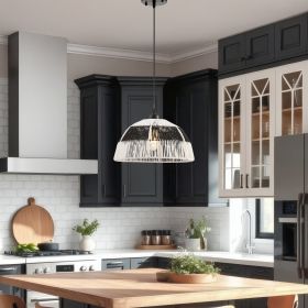 Iron and Ropes 1 Light 14" Diam Pendant  Black and Cream