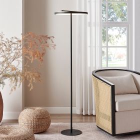 Floor Lamp Satin Black Iron & Wood