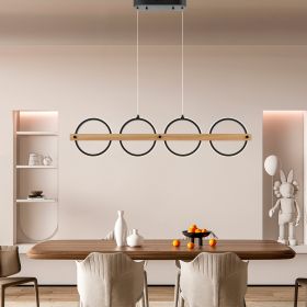 Chandelier 4 Circles Satin Black & Wood