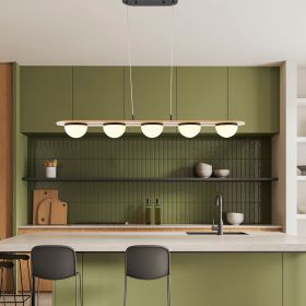 Chandelier 5 Lights Satin Black & Wood