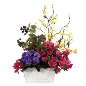 Mixed Floral w/Azalea & White Wash Planter Silk Arrangement