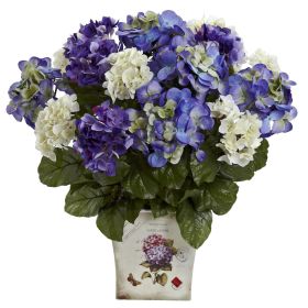 Mixed Hydrangea w/Floral Planter Blue
