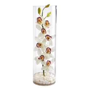 Cymbidium Orchid Artificial Arrangement in Tall Vase