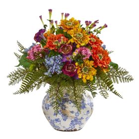 Mixed Flowers Artificial Arrangement in Floral Vase