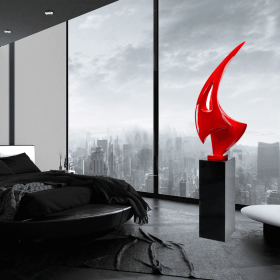 Sail Floor Sculpture  Red with Black Stand