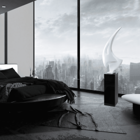 Sail Floor Sculpture With Black Stand 70" Tall  White