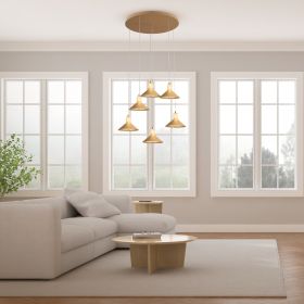 Spanish Alabaster & Aluminum Six-Light Chandelier