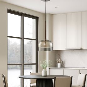 Iron and Smoky Glass Pendant  Black