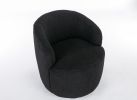 Teddy Fabric Swivel Accent Armchair Barrel Chair With Black Powder Coating Metal Ring,Black