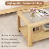 2-Tier Coffee Table Rectangular Center Table with Tempered Glass Tabletop and Storage Shelf