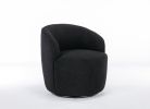 Teddy Fabric Swivel Accent Armchair Barrel Chair With Black Powder Coating Metal Ring,Black