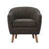 Mid-Century Modern Accent Chair 1pc Charcoal Hued Chenille Fabric Upholstered Channel Stitched Back Brown Legs Solid Wood Furniture