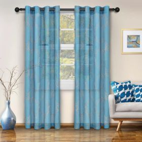 Embroidered Moroccan Trellis Sheer Grommet Curtain Panel Set (Color: Aquarius, size: 52" X 96")