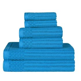 Soho Cotton Ribbed Textured Ultra Absorbent 6 Piece Towel Set (Color: Azure, size: 6 Piece Towel Set)