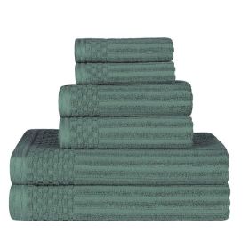 Soho Cotton Ribbed Textured Ultra Absorbent 6 Piece Towel Set (Color: Basil, size: 6 Piece Towel Set)