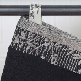 Wisteria Cotton Medium Weight Floral Jacquard Border 6 Piece Towel Set (Color: Black, size: 6 Piece Towel Set)