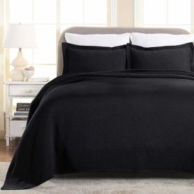 Jacquard MatelassÃ© Paisley Cotton Bedspread Set (Color: Black, size: QUEEN)