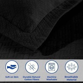 Basket Weave Matelasse Cotton Bedspread Set (Color: Black, size: KING)