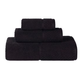 Lodie Cotton Plush Absorbent Jacquard Solid 3 Piece Assorted Towel Set (Color: Black, size: 3 Piece Towel Set)
