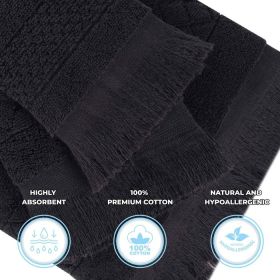 Rolla Cotton Geometric Jacquard Plush Face Towel Washcloth Set of 12 (Color: Black, size: 12 Piece Face Towels)