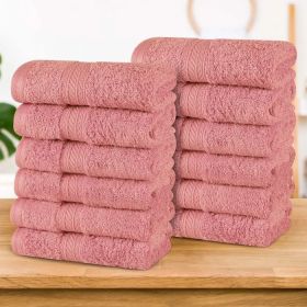 Atlas Cotton Absorbent Heavyweight Face Towel Washcloth Set of 12 (Color: Blush, size: 12 Piece Face Towels)
