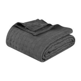 Basketweave All Season Cotton Blanket (Color: Charcoal, size: Throw)