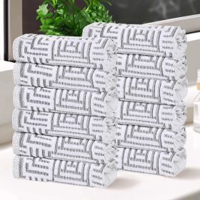 Cotton Modern Geometric Jacquard Plush Face Towel Washcloth Set of 12 (Color: Charcoal, size: 12 Piece Face Towels)