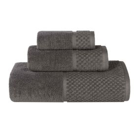Lodie Cotton Plush Absorbent Jacquard Solid 3 Piece Assorted Towel Set (Color: Charcoal, size: 3 Piece Towel Set)