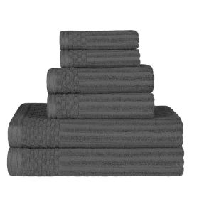 Soho Cotton Ribbed Textured Ultra Absorbent 6 Piece Towel Set (Color: Charcoal, size: 6 Piece Towel Set)
