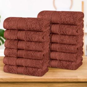 Atlas Cotton Absorbent Heavyweight Face Towel Washcloth Set of 12 (Color: Chocolate, size: 12 Piece Face Towels)