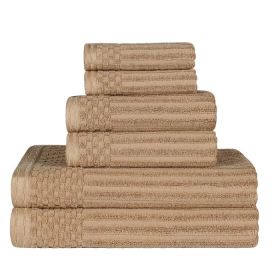 Soho Cotton Ribbed Textured Ultra Absorbent 6 Piece Towel Set (Color: Coffee, size: 6 Piece Towel Set)