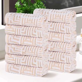 Cotton Modern Geometric Jacquard Plush Face Towel Washcloth Set of 12 (Color: Gold, size: 12 Piece Face Towels)