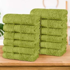 Atlas Cotton Absorbent Heavyweight Face Towel Washcloth Set of 12 (Color: Green Essence, size: 12 Piece Face Towels)
