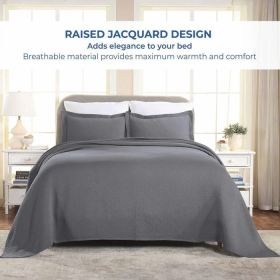 Basket Weave Matelasse Cotton Bedspread Set (Color: Grey, size: QUEEN)