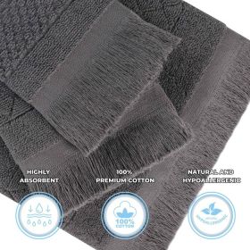 Rolla Cotton Geometric Jacquard Plush Face Towel Washcloth Set of 12 (Color: Grey, size: 12 Piece Face Towels)