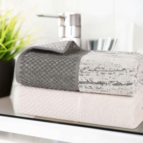 Lodie Cotton Jacquard Solid and Two-Toned Bath Sheet Set of 2 (Color: Ivory-Charcoal, size: 2 Piece Bath Sheet)