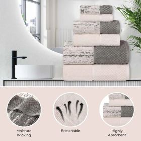 Lodie Cotton Jacquard Solid and Two-Toned Bath Towel Set of 4 (Color: Ivory-Charcoal, size: 4 Piece Bath Towels)