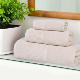 Lodie Cotton Plush Absorbent Jacquard Solid 3 Piece Assorted Towel Set (Color: Ivory, size: 3 Piece Towel Set)