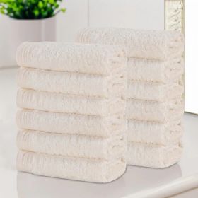 Rayon from Bamboo Eco-Friendly Solid Face Towel Washcloth Set of 12 (Color: Ivory, size: 12 Piece Face Towels)