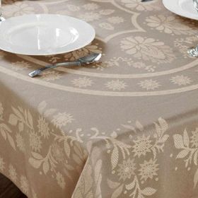 Abigail 100% Soft Cotton Floral Table Cover, Round/Oblong (Color: Linen, size: 52"x70" Oblong)