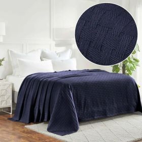 Basketweave All Season Cotton Blanket (Color: Navy Blue, size: Twin/Twin XL)
