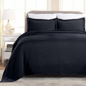 Jacquard MatelassÃ© Paisley Cotton Bedspread Set (Color: Black, size: Full)