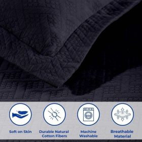 Basket Weave Matelasse Cotton Bedspread Set (Color: Navy Blue, size: QUEEN)