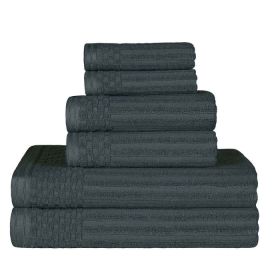 Soho Cotton Ribbed Textured Ultra Absorbent 6 Piece Towel Set (Color: Pine, size: 6 Piece Towel Set)